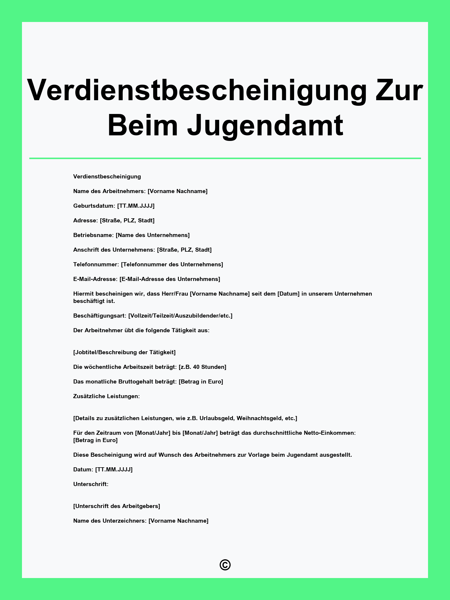 Verdienstbescheinigung Zur Vorlage Beim Jugendamt