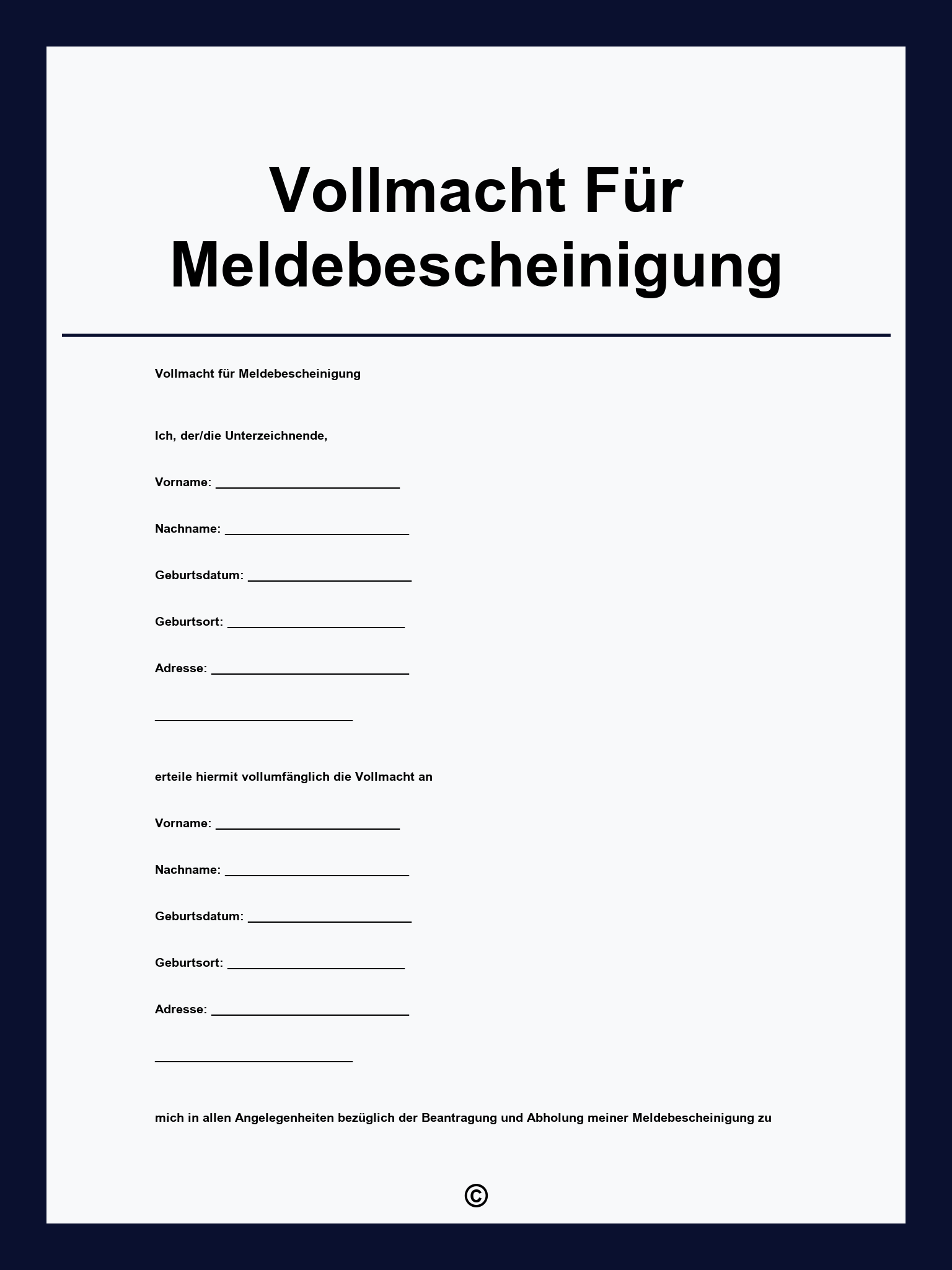Vollmacht Für Meldebescheinigung