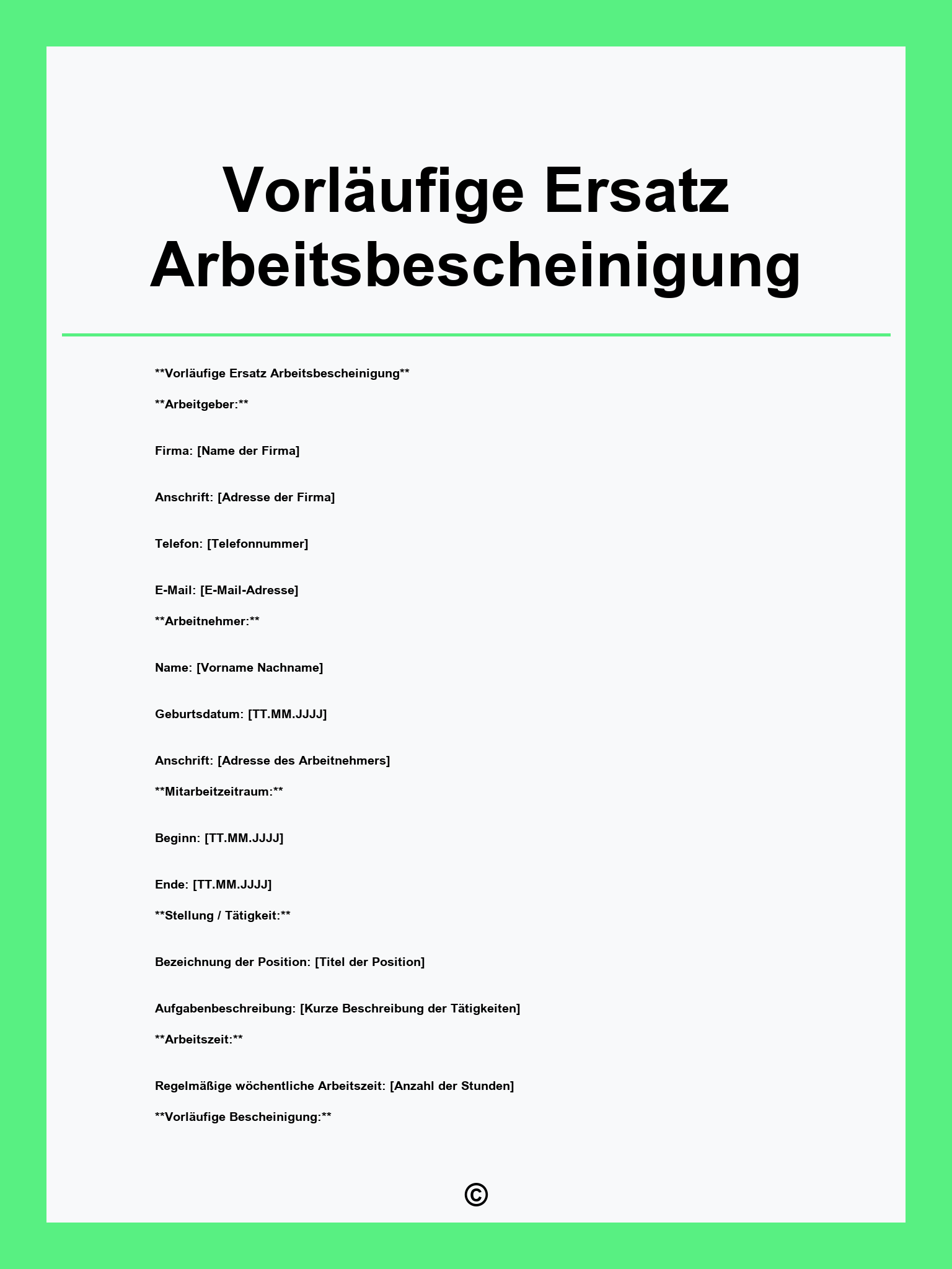 Vorläufige Ersatz Arbeitsbescheinigung