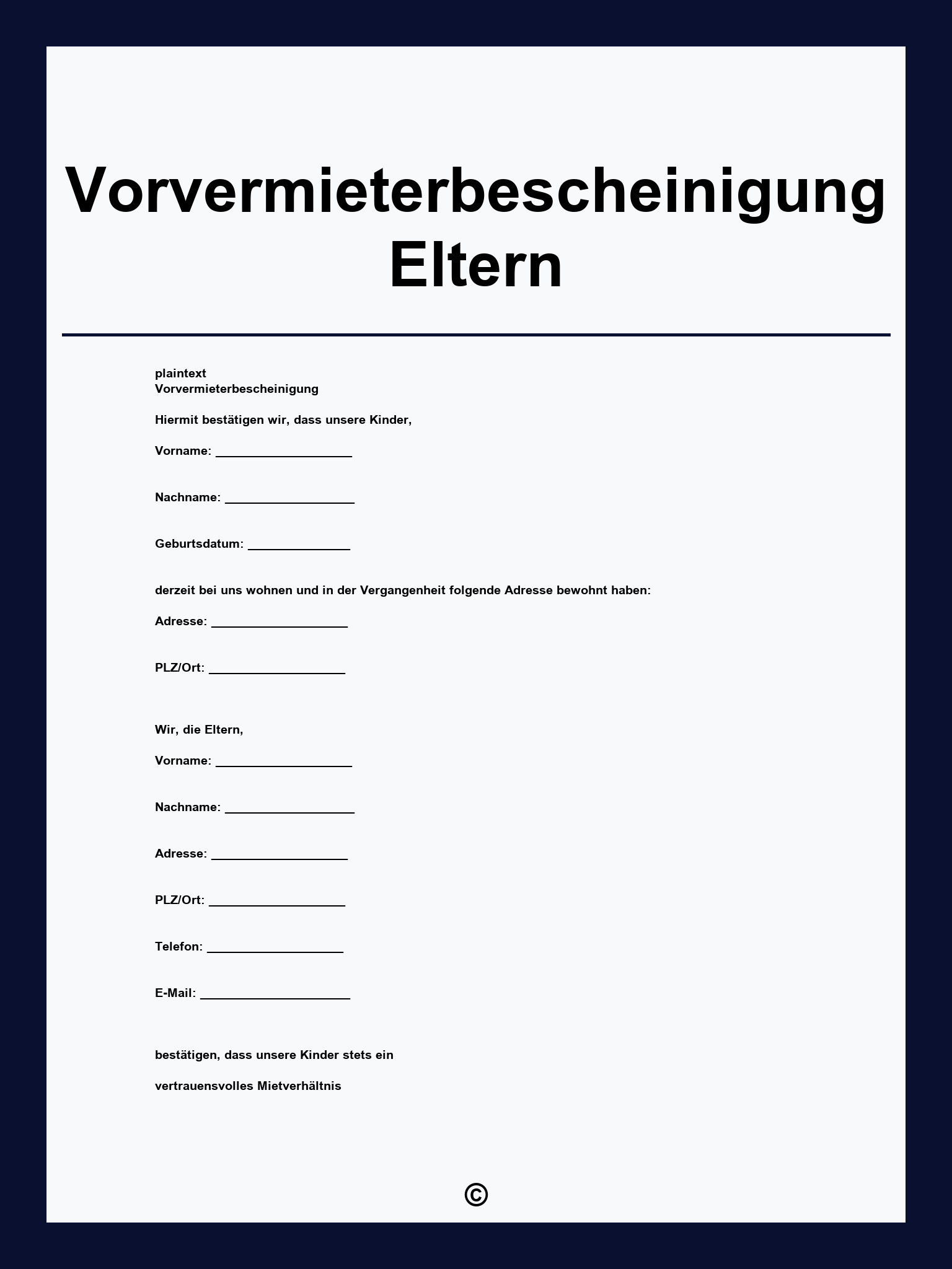 Vorvermieterbescheinigung Eltern Vorlage