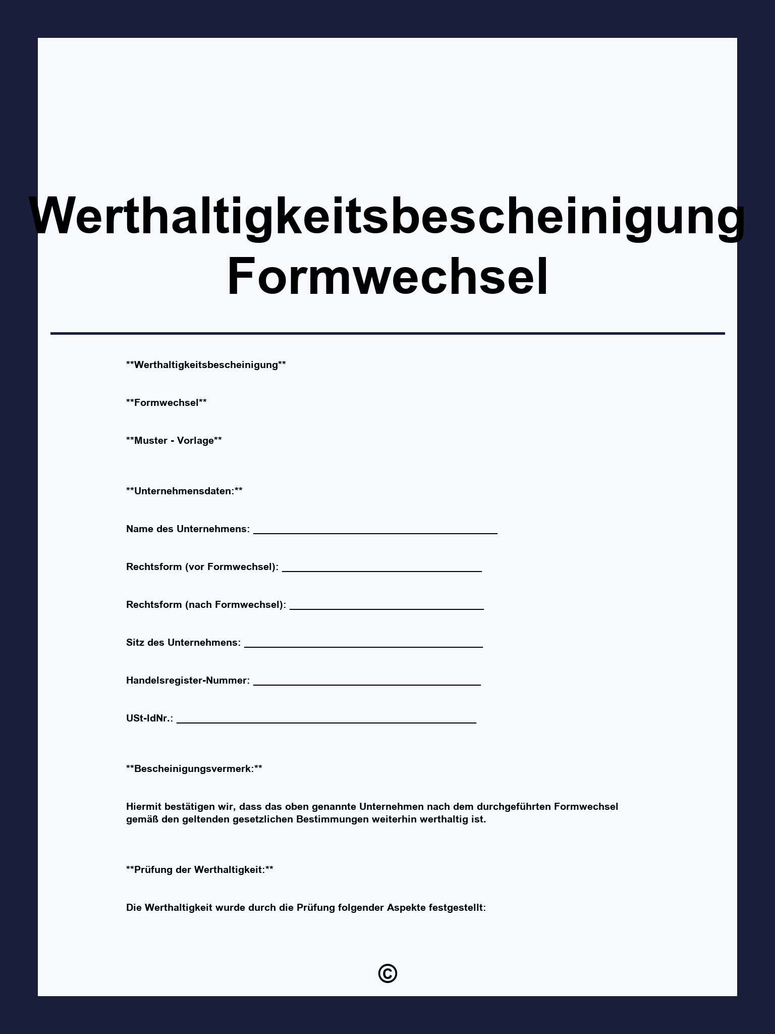 Werthaltigkeitsbescheinigung Formwechsel Muster